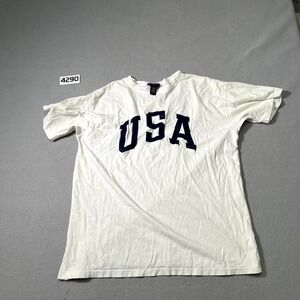 Limited America T Shirt Mens Large White Spellout USA Cotton Crew Neck‎ Casual